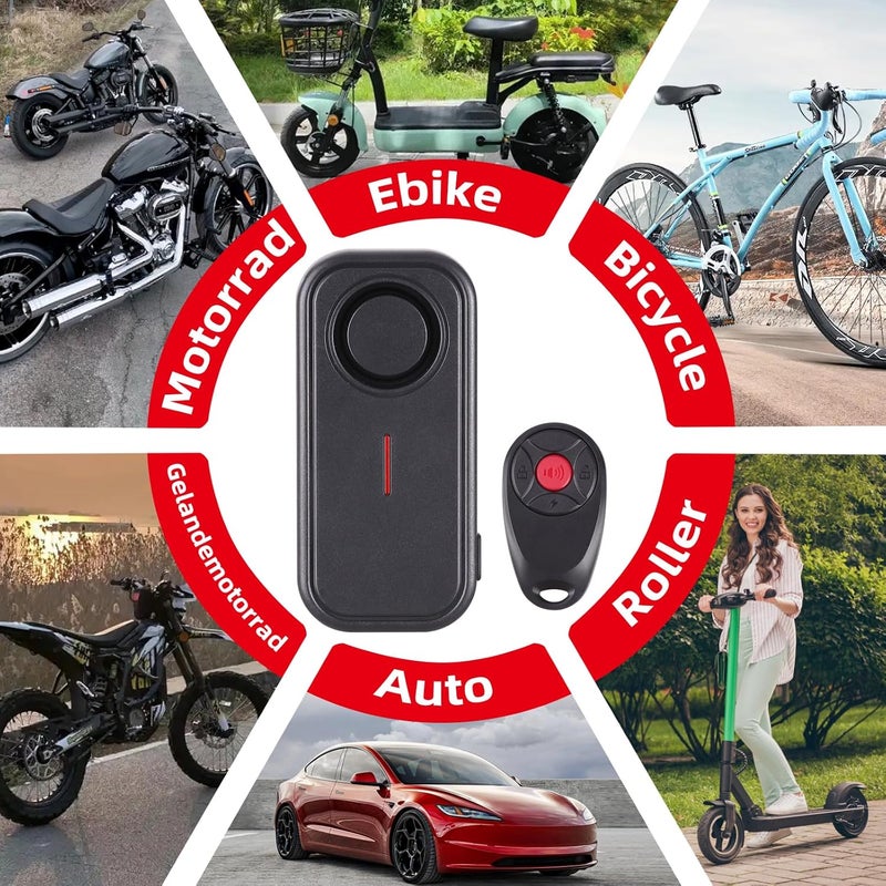 Rupse 113db Bike Alarm System, IP66 Waterproof and Anti-Theft car Vibration Alarm Sensor with LED Light and Remote Control, Suitable for Bicycles, Motorcycles, Cars, Doors and Windows, etc - Image 5